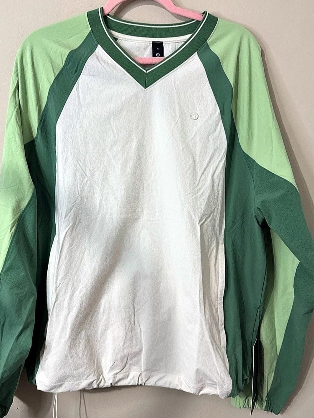 lululemon Water-Repellent Golf Pullover Color Block Green & White Size Medium